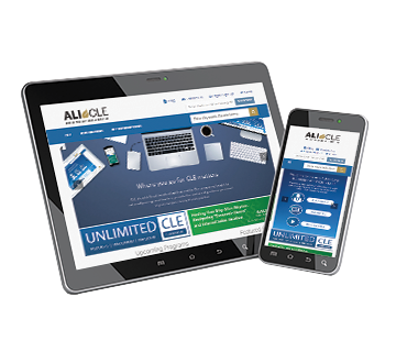 ALI CLE home page displaying on a tablet and mobile cell phone device