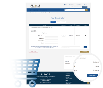 Checkout cart image with circular magnified area highlighting the new checkout page design